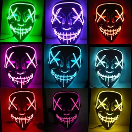 Light LED Maski Costume Purge Great Cosplay The Masks Party Rok Wybory Zabawne festiwal Halloween Supplies Glow in Dark Viuie