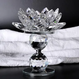 حاملات الشموع 4.72 بوصة K9 Crystal Glass Lotus Flower Metal حامل Tealight لحفل الزفاف والديكور