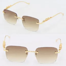 Factory Wholesale Metal Rimless T8200816 Sunglasses Men Women Frame 18K Gold Unisex Square Eyewear UV400 Lens Fashion Stainless Sun Glasses