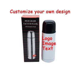 Vacuum Flask Personalizza Thermos bottiglia d'acqua bicchiere in acciaio inossidabile 350ML Stampa a trasferimento di calore Immagine fai-da-te Forma di proiettile 220706