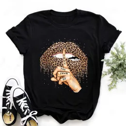 Wvioce sommar sexig t shirt leopard tryck läpp svart t-shirt kvinnor kortärmad topp harajuku runda nackkläder