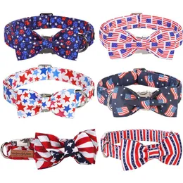 Colarinho de cachorro colares 4 de julho de estilo de estilo exclusivo colarinho de algodão com arco American Flag Pet Puppy para um pequeno cachorrinho grande médio