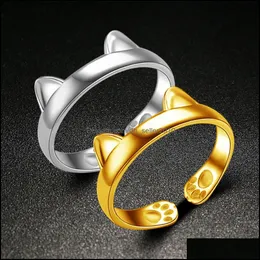 Band Rings Platinum Cute Totoro Open Code Imitation 925 Sterling Sier Color Jewelry Wholesale Cat Ear Ring Drop Delivery Dhseller2010 Dh03N