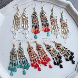 Ethnic Water Drop Long Earrings for Women 2022 Bohemian Summer Corful Crystal Beaded Resin Tassel Earings Beach Holiday Jewelry