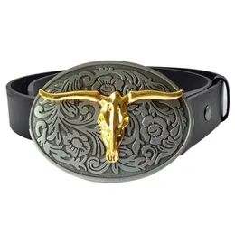 Gürtel Ify Drop Oval Cowboys Animal Golden Bull's Head Man Gürtelschnalle mit 40 mm Gürteln