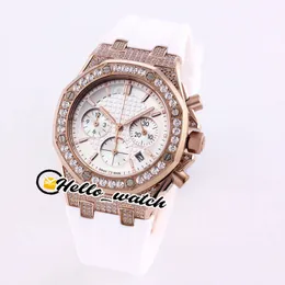 37mm 26231 Miyota Quartz Chronsograph Womens Watch White Texture Dial Stopwatch Rose Gold Case Diamond Bezel Rubber Strap Fashion Lady Watches Hellowatch A39c3