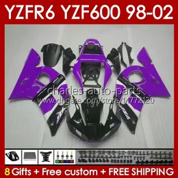 Fairings Kit för Yamaha YZF 600 CC YZF-600 YZF R6 R 6 98-02 BODY 145NO.148 YZF600 600CC COWLING YZF-R6 1998 1999 2000 2001 2002 YZFR6 98 99 00 01 02 OEM BOODWORCH PURPLE GLOSS GLASS