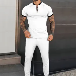 Tute alla moda Set di pantaloni polo in tinta unita ufficiali oversize Pantaloni a due pezzi Abbigliamento estivo per uomo Set da 2 pezzi