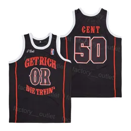 Men Movie 50 Cent Basketball Jersey G Unit Get Rich or Die Tryin Hip Hop Uconn Connecticut Huskies High School Color Team Black All Stitched University High Quality