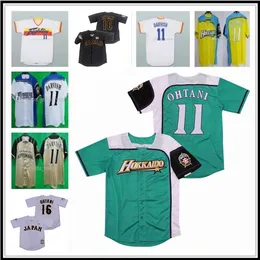 Uomo Giappone Hokkaido Nippon Ham Fighters # 16 Shohei Ohtani # 11 Maglia da baseball Ed Bianco Nero Verde Alternativo Fan Uniformi Personalizzate