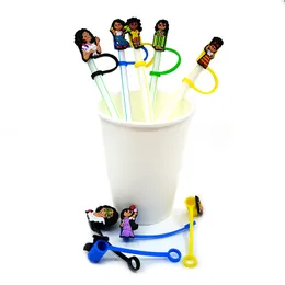 Custom encanto soft silicone straw toppers accessories cover charms Reusable Splash Proof drinking dust plug decorative 8mm straw party supplies