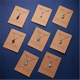 Rinhoo Pendant Necklaces 7.5*10cm Make a Wish Paper dolphin Natural Stone Water Drop Geometric Shape Pendant Necklace For Women Accessories Gift GC996