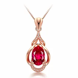 Luxury necklaces pigeon blood red tourmaline gemstone necklace female fashion classic silver jewelry water drop pendant necklace