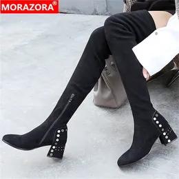 Morazora Nowe przybycie na uda wysokie buty Kobiety stado zip jesienne buty na wysokie obcasy buty zip moda seksowna stretch bots kobieta 201109