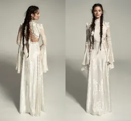 Bohemian Beach Wedding Dresses 2022 Full Lace Applique Mermaid Long Sleeve Summer Holiday Country Birdal Gown Meital Zano robes
