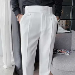 メンズスーツブレザーブリティッシュスタイルの男性ビジネスカジュアルソリッドカラーズボン男性ハイウエストドレスパンツ品質スリムフィットスーツパンツ