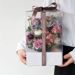 28cm Criativo Panorâmico Rosa Preservada Fresca Flor Transparente Embalagem Caixa De Presente Doces Doces Bolsas De Doces Natal Valentine 220420