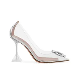 Begum Crystal-Embellished clear PVC Transluent Pumps shoes spool stiletto Heels sandals women Luxurys Designers Dress shoe Evening heeled factory footwear