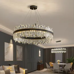 Moderne Wohnzimmer-Kristall-Kronleuchter, Hängelampen, runde schwarze LED-Kristallleuchte, Luxus-Wohnkultur, Esszimmer, Kristalle, Lampenglanz