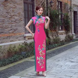 Pink Lady Party sukienki Orientalne damskie Cheongsam chiński styl elegancki długi qipao seksowne szczupłe sukienki ślubne vestidos xs-3xl ubranie etniczne