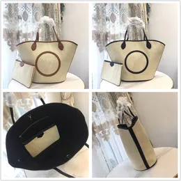 Luksusowa marka torebki torebki Sunjack M59808 TOTE Petit Bucket Raffia Palm Noir Natural Women Modna torba na ramię NG9D