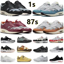 1 87 남성 여성 운동화 1s Patta Aqua 소음 검은 회색 군주 나이트 Maroon Baroque Brown Cave Stone Saturn Gold Amsterdam Mens 스포츠 운동화