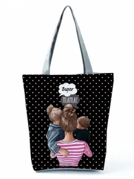 Shopping Bags New Mother-daughter Printed Zipper Single Shoulder Handbag Crown Mother-daughter Large Volume Tote Bag
