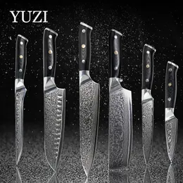 YUZI Damascus Kitchen Knives set 6PCS Chef Knife Professional Japan Sankotu Cleaver Tool Bone Utility Paring Tools