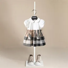 Sommarflickor klänning vit docka lapel barns kortärmad bomull prinsessa barn es för 220426