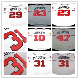 1995 Atlanta WS Retro Baseball Jerseys Чиппер Джонс Джон Смольц Бобби Кокс Джави Лопес Дэвид Джастис Том Главин Джон Рокер Мэддакс СТИВ ЭВЕРИ Рональд Акуна-младший.