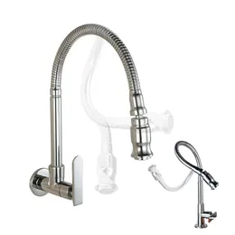 Kitchen Faucets Solid Brass Faucet Wall Mounted Chrome Sink Tap Single Cold Water Torneira Cozinha De ParedeKitchen