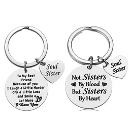 Amizade Memorial Key Ring Round e Heart Pinging Keychain Stainless Steel Mulher Jóias Presentes para Amigo - Alma Irmã