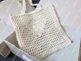 Borse di design Borsa tote in fibra di tessuto Borse per la spesa estive in tinta unita Logo ricamato Borsa casual di lusso per donna Borsa in tessuto a forma di griglia Borsa da donna Plain Fashion