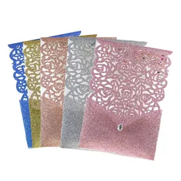 10pcs Glitter Paper Invitations Lace Diamond Card de bolso personalizado Cartão de bolso Aniversário Mariage Wedding Favor Decoration 220711