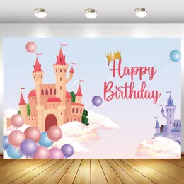 Decorazione per feste Fiaba Princess Castles Girl Birthday Fondali per Pography Cartoon Balloons Clouds Sky Born Baby Shower BackgroundsPa