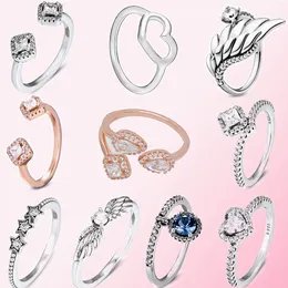 925 Sterling Silver Rings Rose Geometric Fores Celestial Stars Angel Wing Ring Dingling Round Sparkle Heart Original Fit Ring smycken Making Diy Gift