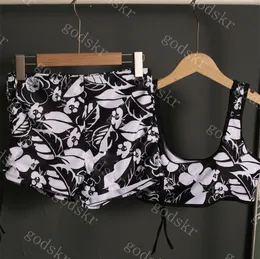 Kwiatowy wzór stroje kąpielowe damskie bikini nowe damskie spodenki do pływania bez rękawów zestaw Retro strój kąpielowy dwa kolory