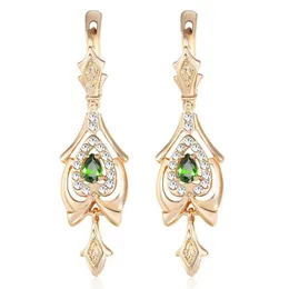 Brincos pendurados para mulheres, lustres de lustres de lustre, green green CZ 585 Rose Gold feminino Brinco de gotas dos namorados Presentes KGE109DANG