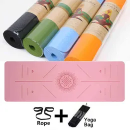 6mm TPE Yoga Mat med positionslinje träningsmatta fitness gymnastik mattor icke-halk nybörjare sport mattor kuddar kvinnor mattor yoga t220802