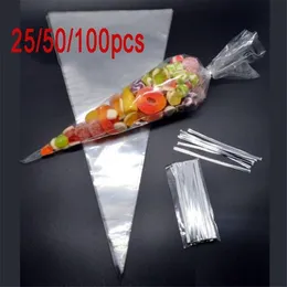선물 랩 25/50/100pcs 크리스마스 꽃 결혼 파티 팝콘 할로윈 사탕 투명 셀로판 포장 Baggift