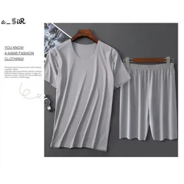 Män Is Silk Pyjamas Solid ShirtPant 2PCS Pijamas Sova Set Casual Male Home Kläder Sommar Pajamas Sleepwear Nightwear 4XL 220426