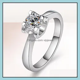 Solitaire Ring Enkelt mode och gener￶s simation Diamond BL Head Horn Womens Wedding Platinum Plated Zircon Engagement Vi Vipjewel Dhin0