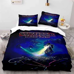 Stranger Things 3D Bedding Set Däcke täcker Kudde med science fiction -filmer tröskel sängkläder inget ark