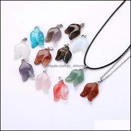 H￤nge halsband h￤ngar smycken naturlig kristall roskvart snidad blomma blad form sten halsband chakra heal dhabg
