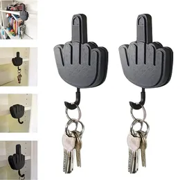 Retractable Middle Finger Hook Key Holder Wall Clothes Hanger Room Decoration Punch-Free Sticky Self Adhesive Hooks Gift HH22-247