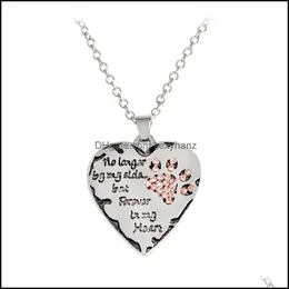 Hänge halsband hängsmycken smycken "är inte längre min sida utan för evigt i hjärtat" White Sier Crystal Cats Dogs Paws Claw Print Heart Necklace