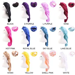 Women Satin Long Bonnet Elastic Night Sleep Cap With Button Folding Breathable Hair Protect Headcover For Curly Hair Chemo Caps