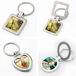 Trendiga rörliga DIY -fotoram sublimering Blank Keychains Designer Keychain Heart Circle Keyring Silver Plated Car Key Ring Accessories Souvenir Lovers Gift