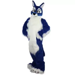 factory new Long hair blue Wolf Mascot costumes for adults circus christmas Halloween Outfit Fancy Dress Suit
