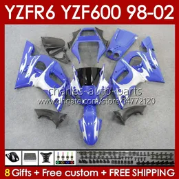 Zestaw ciała dla Yamaha YZF R6 R 6 98-02 YZFR6 98 99 00 01 02 Bodywork 145NO.79 YZF 600 cm3 YZF-600 Ramka YZF-R6 YZF600 600CC 1998 1999 2000 2001 2002 ABS Fairings Blue Blosy